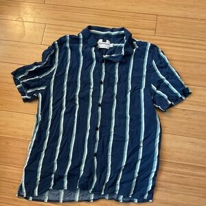 Topman Navy and Teal Striped Casual Shirt men’s medium